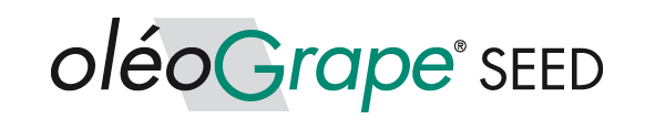 OléoGrape® Seed Logo in schwarzgrün Logo OléoGrape® Seed – schwarzgrüne Wortmarke mit einem hellgrauen Trapez im Hintergrund
