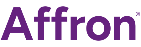 Logo Affron Wortbildmarke Logo Affron in lila auf schwarzem Grund