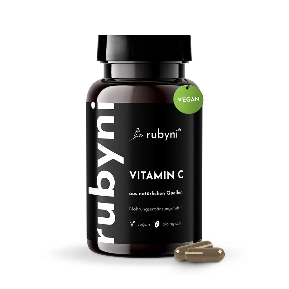 rubyni® Edelholunder im Glas mit dunkelrotem Etikett, Hinweis auf ElderCraft-Extrakt zur Unterstützung von Abwehrkräften und Immunsystem