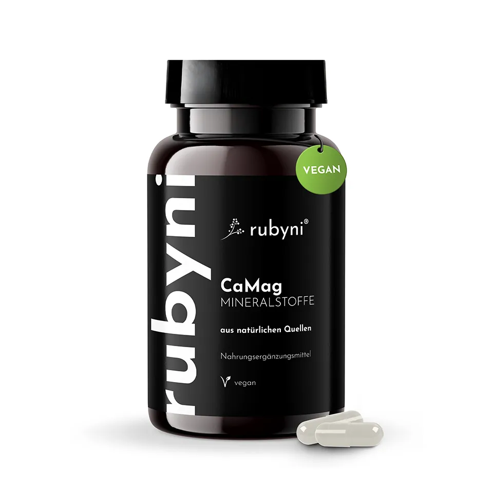 rubyni® Edelholunder im Glas mit dunkelrotem Etikett, Hinweis auf ElderCraft-Extrakt zur Unterstützung von Abwehrkräften und Immunsystem