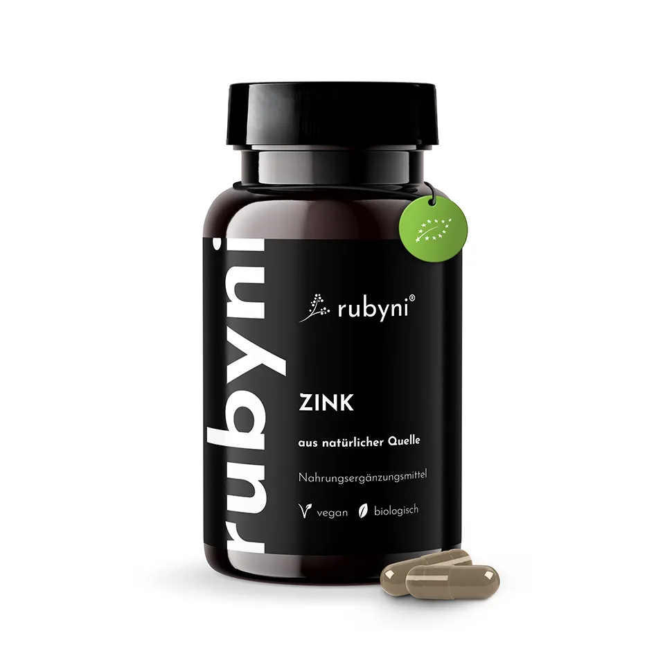 rubyni® Edelholunder im Glas mit dunkelrotem Etikett, Hinweis auf ElderCraft-Extrakt zur Unterstützung von Abwehrkräften und Immunsystem